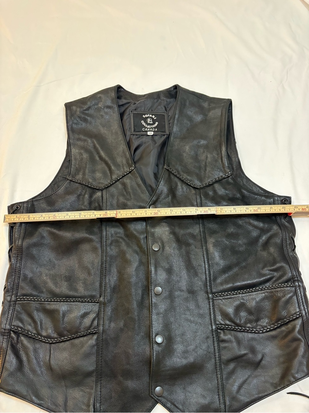 Sofari Collections Canada Black Leather Motorcycle Biker Vest Laced 50 Vintage - Picture 7 of 11